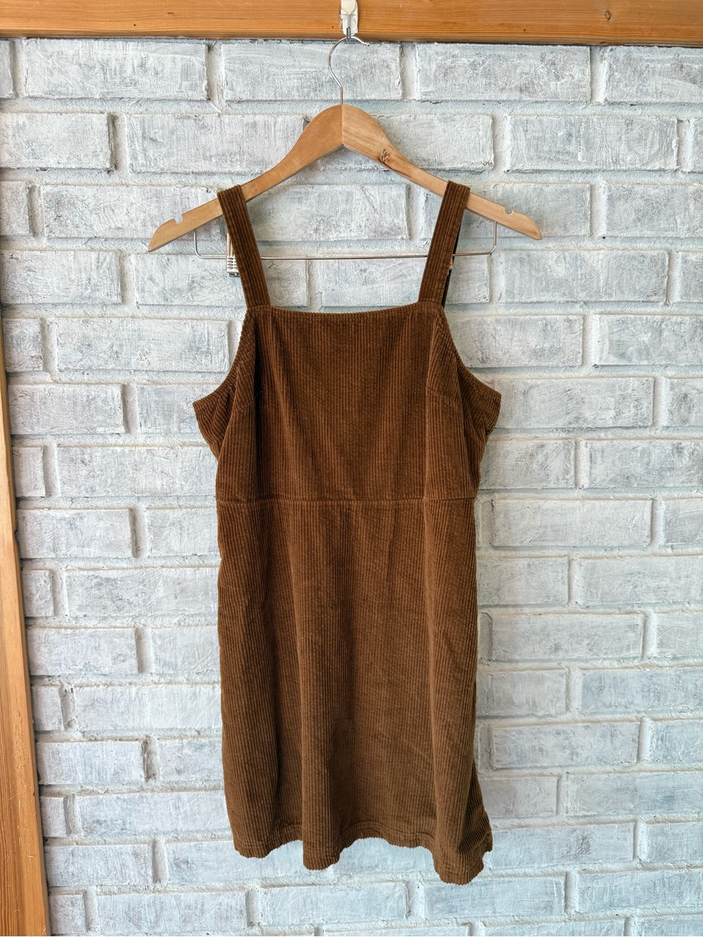 American Eagle Outfitters Brown Corduroy Square-Neck Midi Pinafore Dress